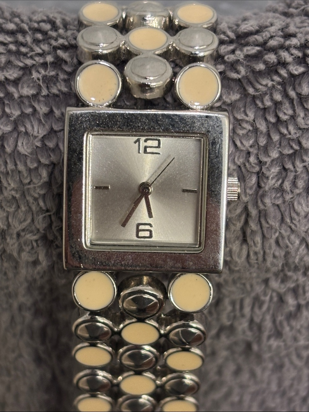 Silver Women's Square Watch with Cream Accents